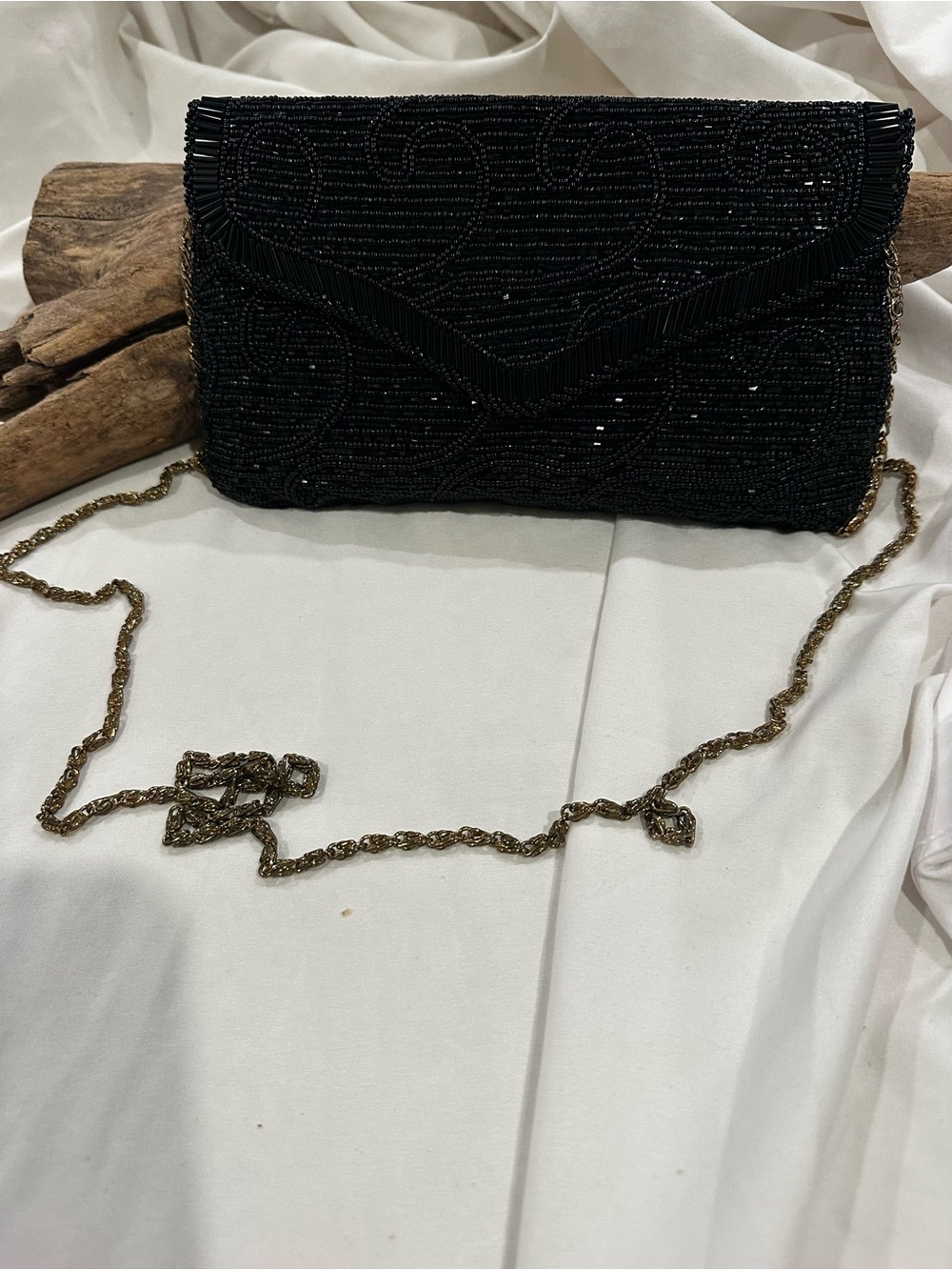 Gorgeous Bag By La Regale. Black satin, beaded and sequins clutch